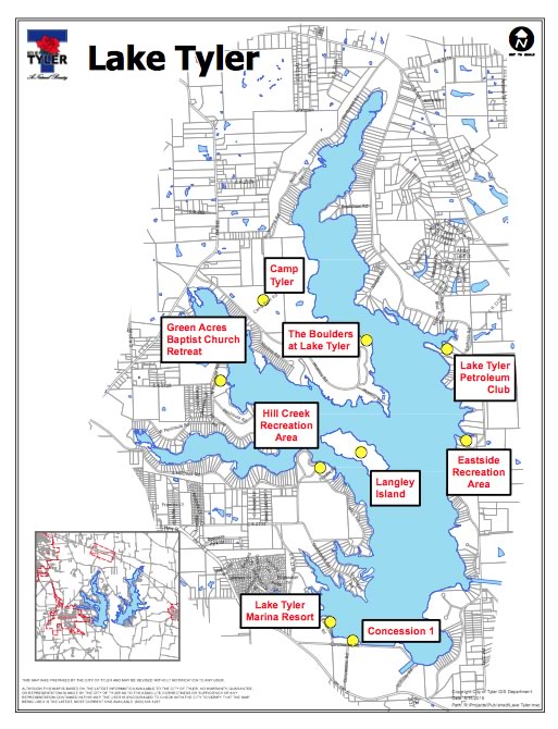 Lake Tyler Map from the City of Tyler