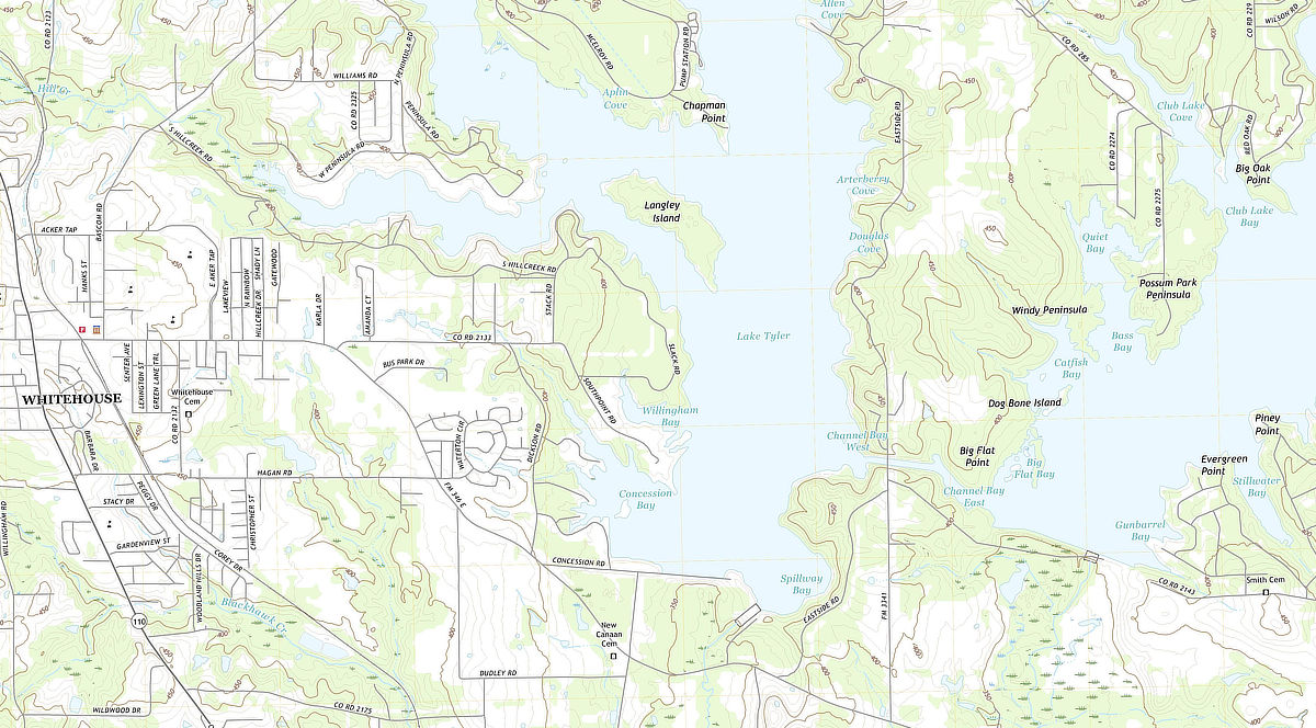 USGS TOPO Map of the Southern Sections of Lake Tyler and Lake Tyler East